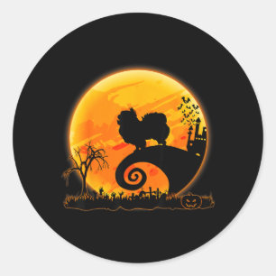 Sticker Rond Chien Japonais Chin Et Lune Drôle De Chien Hallowe