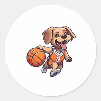 Sticker Rond Chien Jouant Au Basket