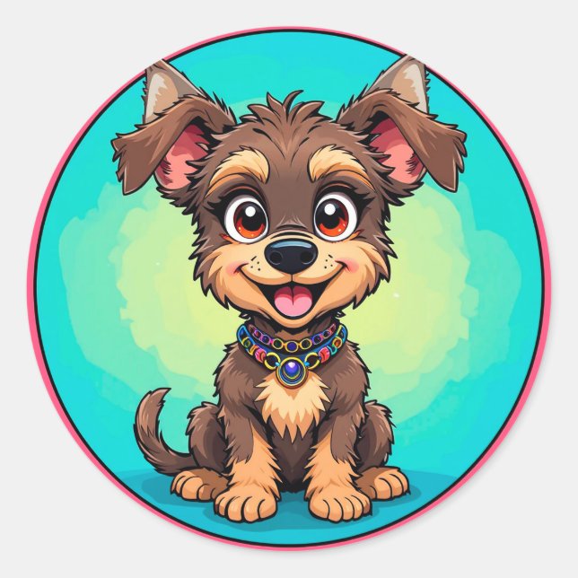 Sticker Rond Chien joyeux en caricature (Devant)