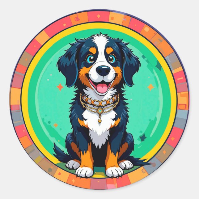 Sticker Rond Chien joyeux en caricature (Devant)