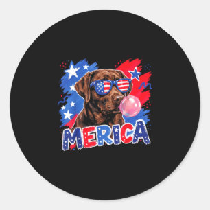 Sticker Rond Chien labrador bubble gum 14 juillet drapeau améri