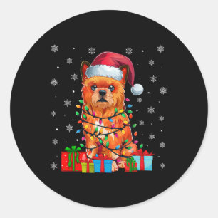Sticker Rond Chien Lights de Noël moche Santa Hat Bruxelles Gri