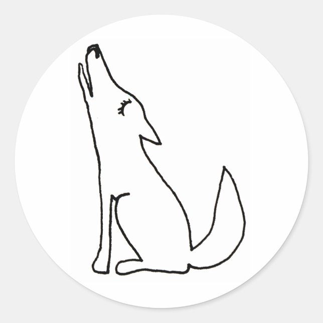 Sticker Rond Chien loup de coyote hurler - amusant dessin de li (Devant)