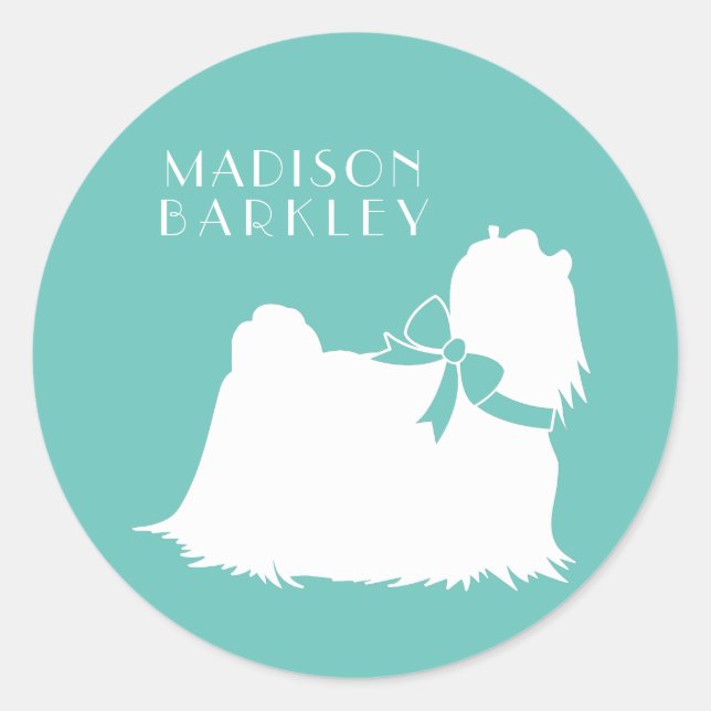 Sticker Rond Chien maltais Chien Chien Chien Coiffure longue (Devant)