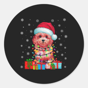 Sticker Rond Chien Maltipoo Xmas laid éclaire Père Noël Maltipo