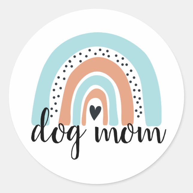 Sticker Rond Chien maman Rainbow Blue Peach (Devant)