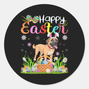 Sticker Rond Chien Mastiff anglais Joyeux Chasse aux Oeufs de P