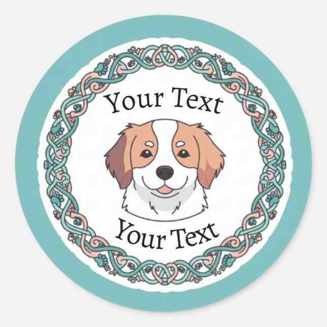 Sticker rond chien mignon avec texte personnalisé (Devant)