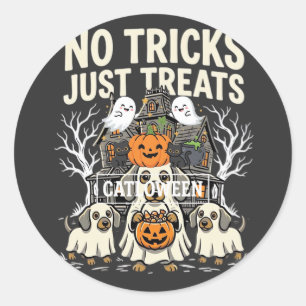 Sticker Rond Chien Mignon Halloween Pas de Farces Rien que des