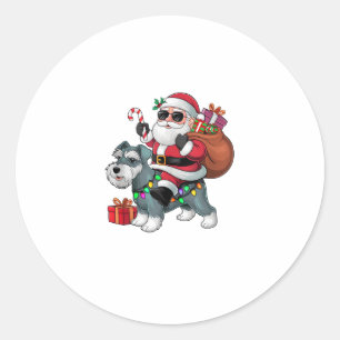 Sticker Rond Chien miniature Schnauzer de l'éclairage de Noël P