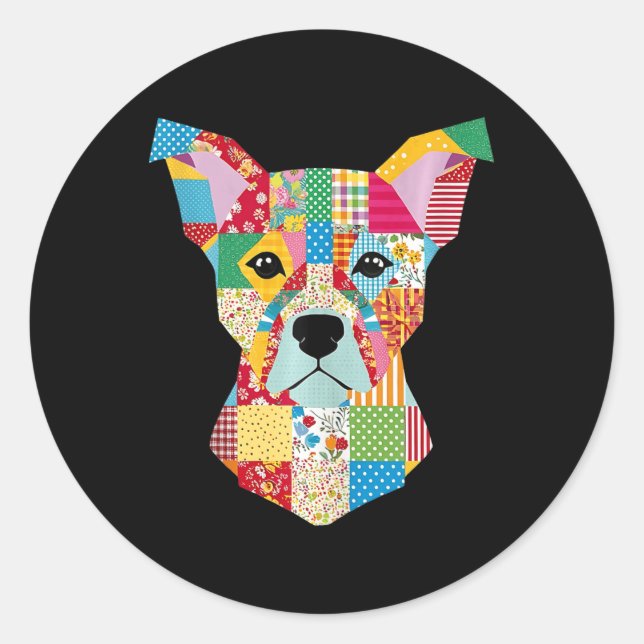 Sticker Rond Chien Motif De Quilt Pour Coudre De Quilter Lover (Devant)