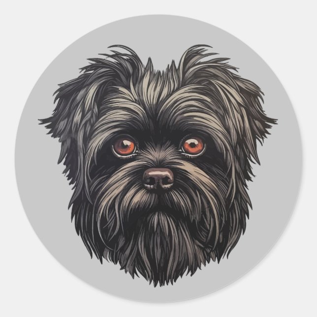 Sticker Rond Chien noir Affenpinscher (Devant)
