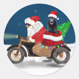 Sticker Rond Chien noir allemand berger Noël Père Noël