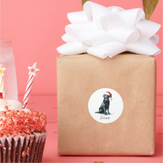 Sticker Rond Chien noir du Labrador de Noël dans l'autocollant 