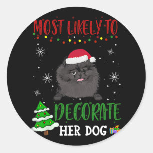 Sticker Rond Chien Noir Poméranien Noël Les Plus Probables À Dé