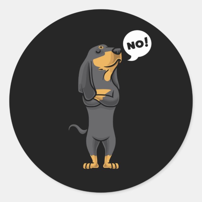 Sticker Rond Chien noir têtu et Tan Coonhound (Devant)
