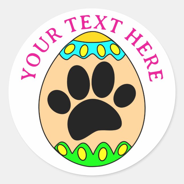 Sticker Rond Chien Pâques Oeuf Empreinte de Patte Texte Personn (Devant)