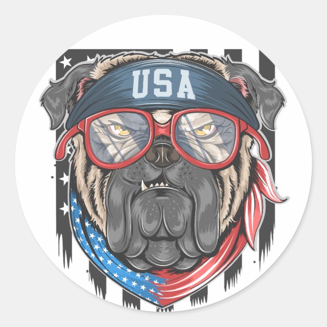 Sticker Rond Chien patriotique américain (Devant)