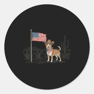 Sticker Rond Chien Patriotique États-Unis 4 Juillet Drapeau Amé