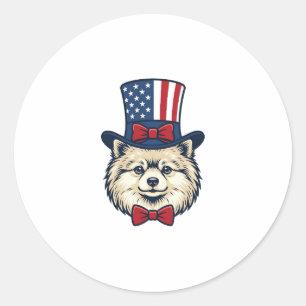 Sticker Rond Chien patriotique tête gravure vintage vecteur con