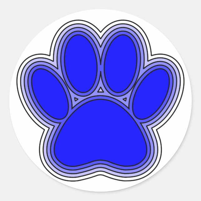 Sticker Rond Chien Paw En Bleu Avec Contours (Devant)