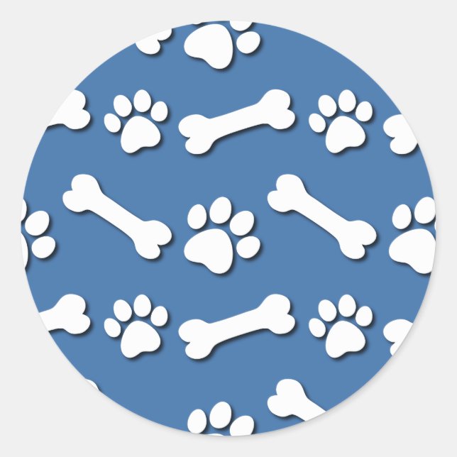 Sticker Rond Chien Paw et os Motif Blue Arrière - plan V04 (Devant)