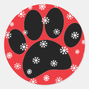 Sticker Rond Chien Pawprint Noël Neige Flakes Personnalisé