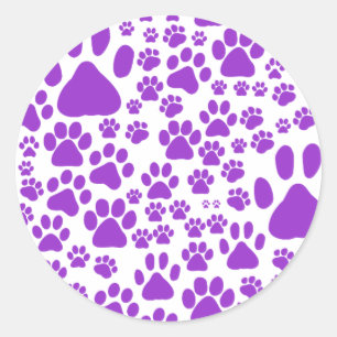 Sticker Rond Chien Paws, Chiot Paws, Animal Paks, Purple Paws