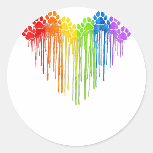 Sticker Rond Chien Paws Rainbow Heart Amoureux des chiens Gay p (Devant)
