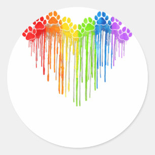 Sticker Rond Chien Paws Rainbow Heart Amoureux des chiens Gay p