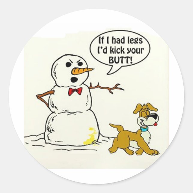 Sticker Rond Chien Pees sur Snowman (Devant)