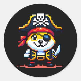 Sticker Rond Chien pirate - Drôle Pixel Art Aventure Design