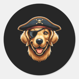 Sticker Rond Chien Pirate Golden Retriever Fête d'Halloween