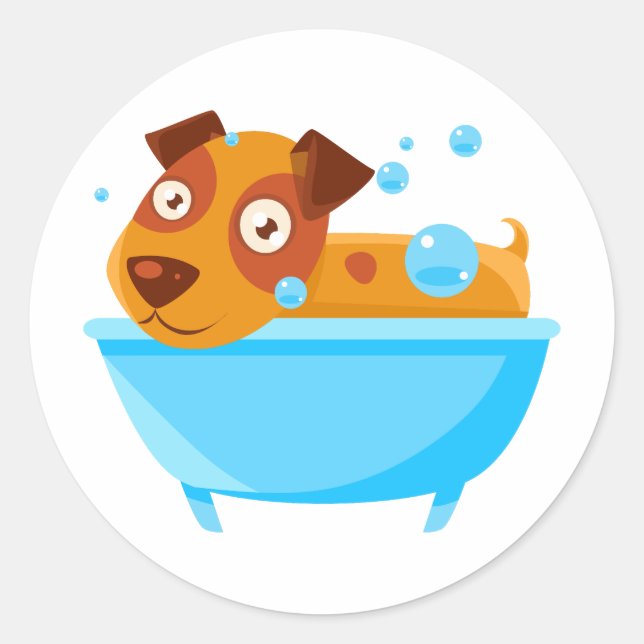 Sticker Rond Chien Prenant Une Baignoire À Bulle Dans Un Bain À (Devant)