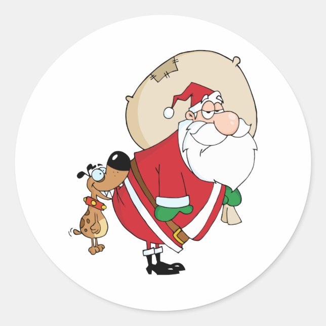 Sticker Rond Chien Qui Mord Un Père Noël (Devant)
