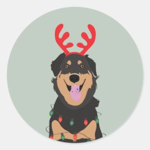 Sticker Rond Chien Reindeer Joyeux Pawlidays