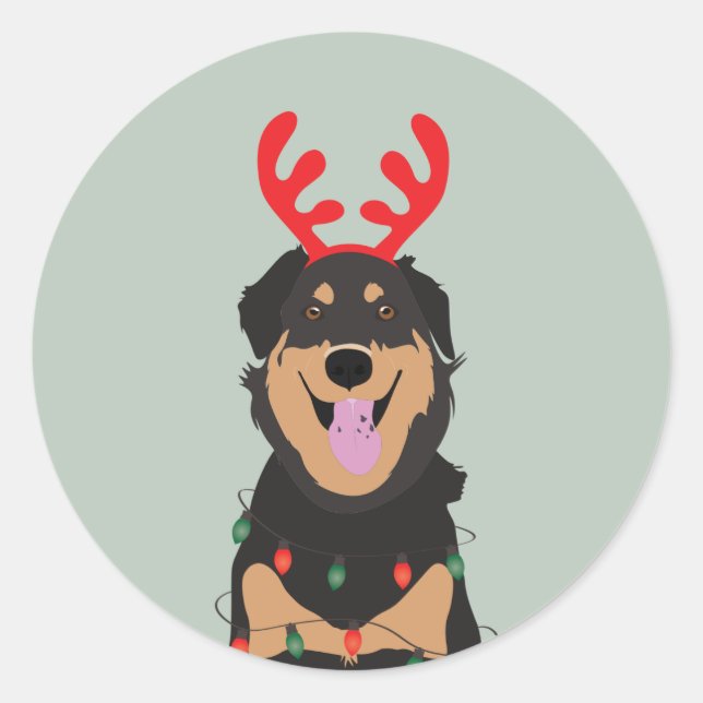 Sticker Rond Chien Reindeer Joyeux Pawlidays (Devant)