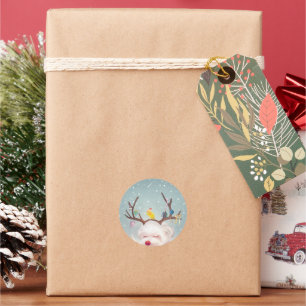 Sticker Rond Chien renne avec ornements de Noël