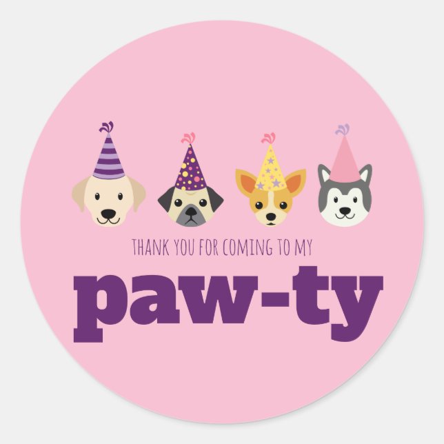 Sticker Rond Chien rose Chien rose Anniversaire Merci Fête Favo (Devant)