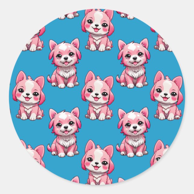 Sticker Rond Chien rose Motif design - Bleu (Devant)