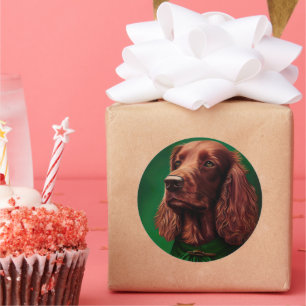 Sticker Rond Chien rouge irlandais en robe de fête de St. Patri