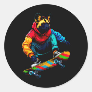 Sticker Rond Chien Sauvage Africain Funky Cool en Skateboard Il