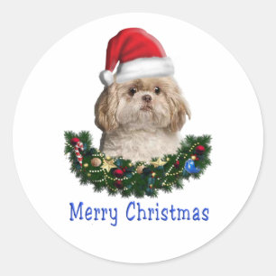 Sticker Rond Chien Shih-Tsu articles de Noël