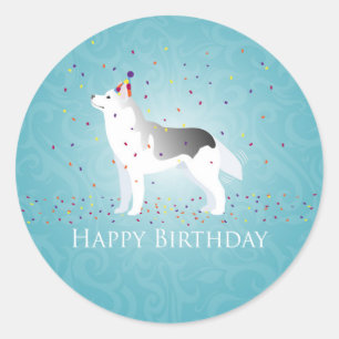 Sticker Rond Chien sibérien en argent Husky Dog Joyeux Design d
