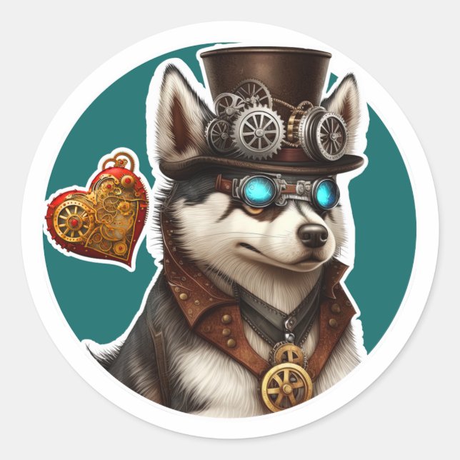 Sticker Rond Chien sibérien Husky (Devant)
