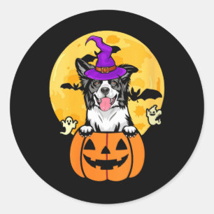 Sticker Rond Chien sorcière Border Collie noir et blanc pour fe