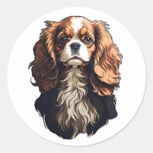 Sticker Rond Chien spaniel Cavalier King Charles