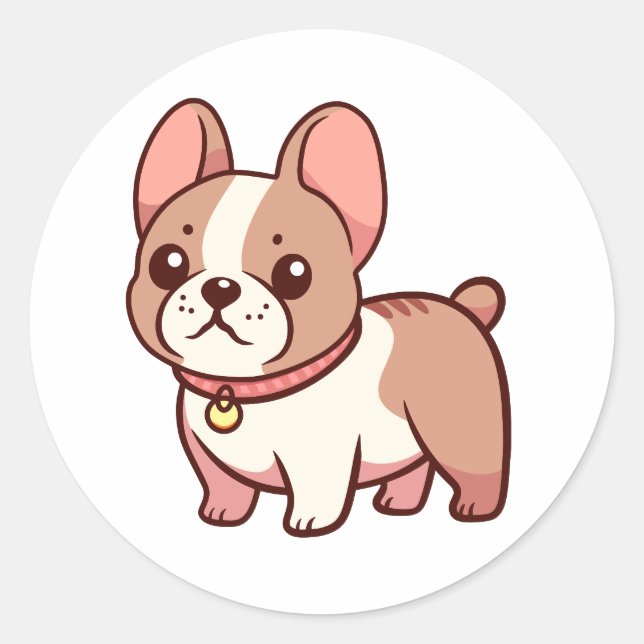 Sticker Rond Chien-taupe français mignon (Devant)