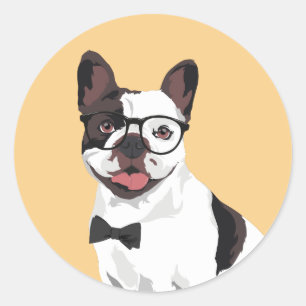 Sticker Rond Chien-taureau blanc et Brown