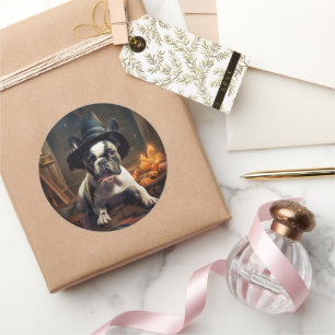 Sticker Rond Chien-taureau Citrouille Halloween effrayant